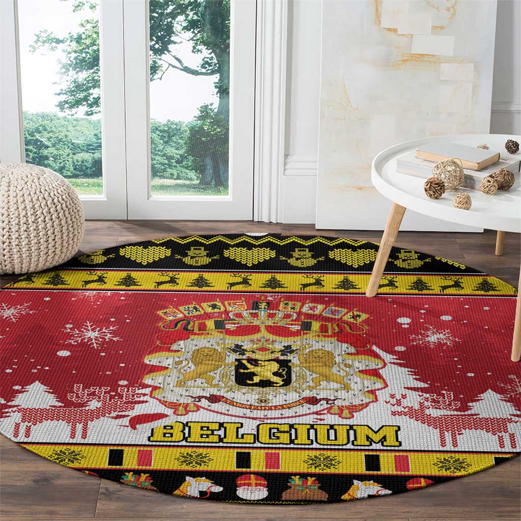 Belgium Christmas Round Carpet Coat Of Arms Vrolijk Kerstfeest
