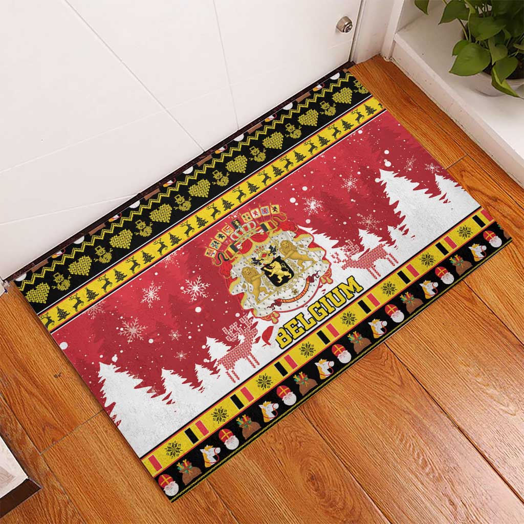 Belgium Christmas Rubber Doormat Coat Of Arms Vrolijk Kerstfeest - Wonder Print Shop