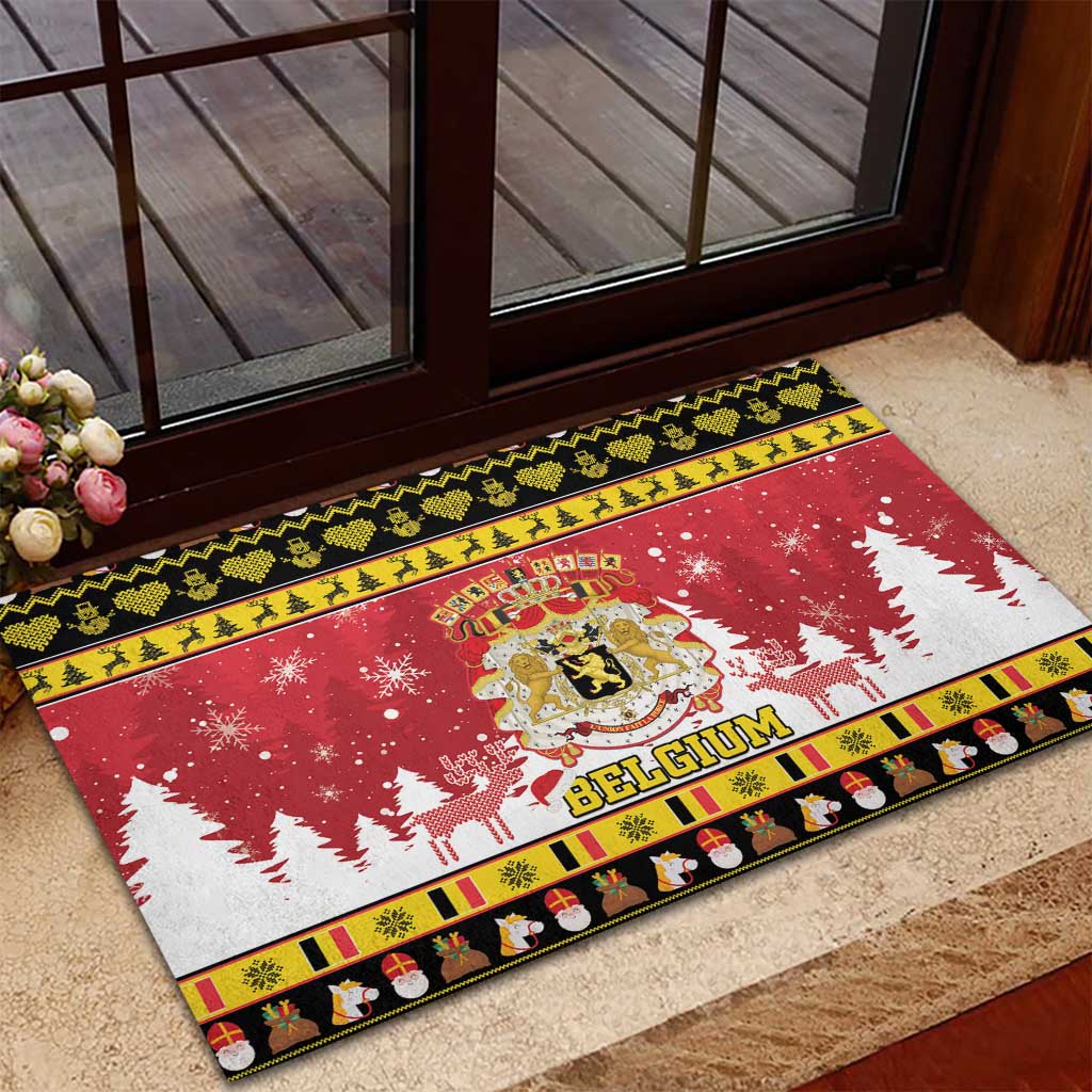 Belgium Christmas Rubber Doormat Coat Of Arms Vrolijk Kerstfeest - Wonder Print Shop