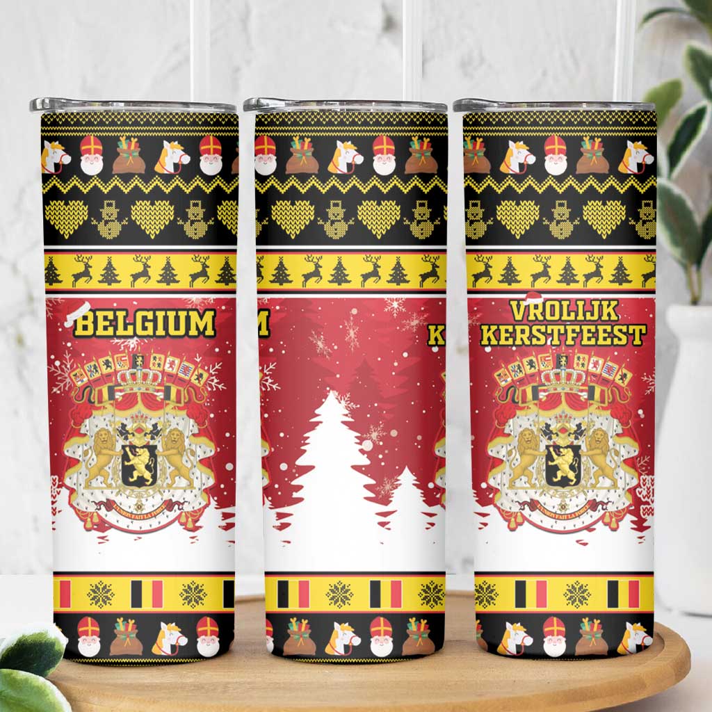 Belgium Christmas Skinny Tumbler Coat Of Arms Vrolijk Kerstfeest - Wonder Print Shop