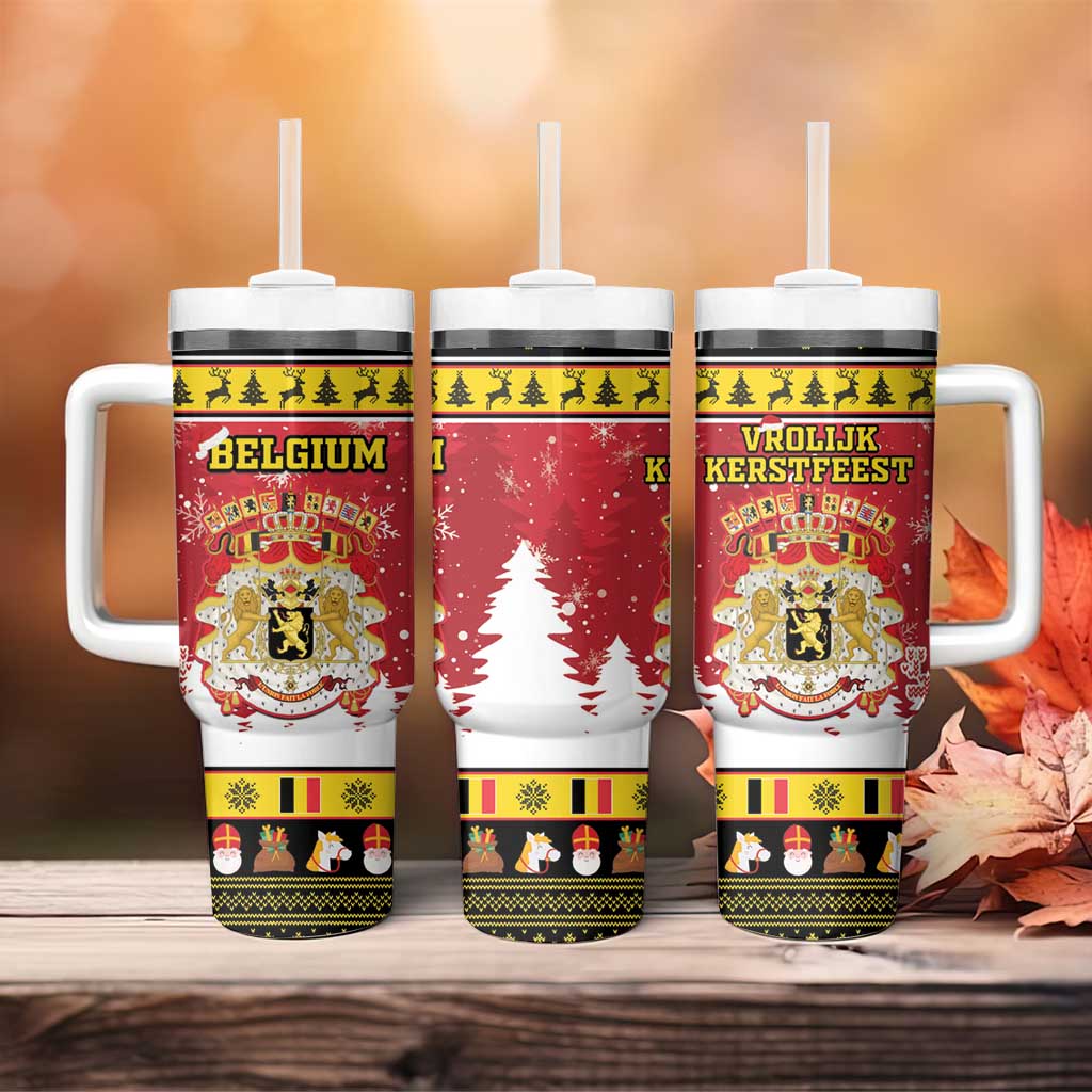 Belgium Christmas Tumbler With Handle Coat Of Arms Vrolijk Kerstfeest - Wonder Print Shop