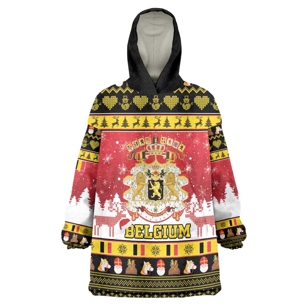 Belgium Christmas Wearable Blanket Hoodie Coat Of Arms Vrolijk Kerstfeest - Wonder Print Shop