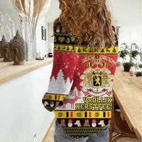 Belgium Christmas Women Casual Shirt Coat Of Arms Vrolijk Kerstfeest - Wonder Print Shop