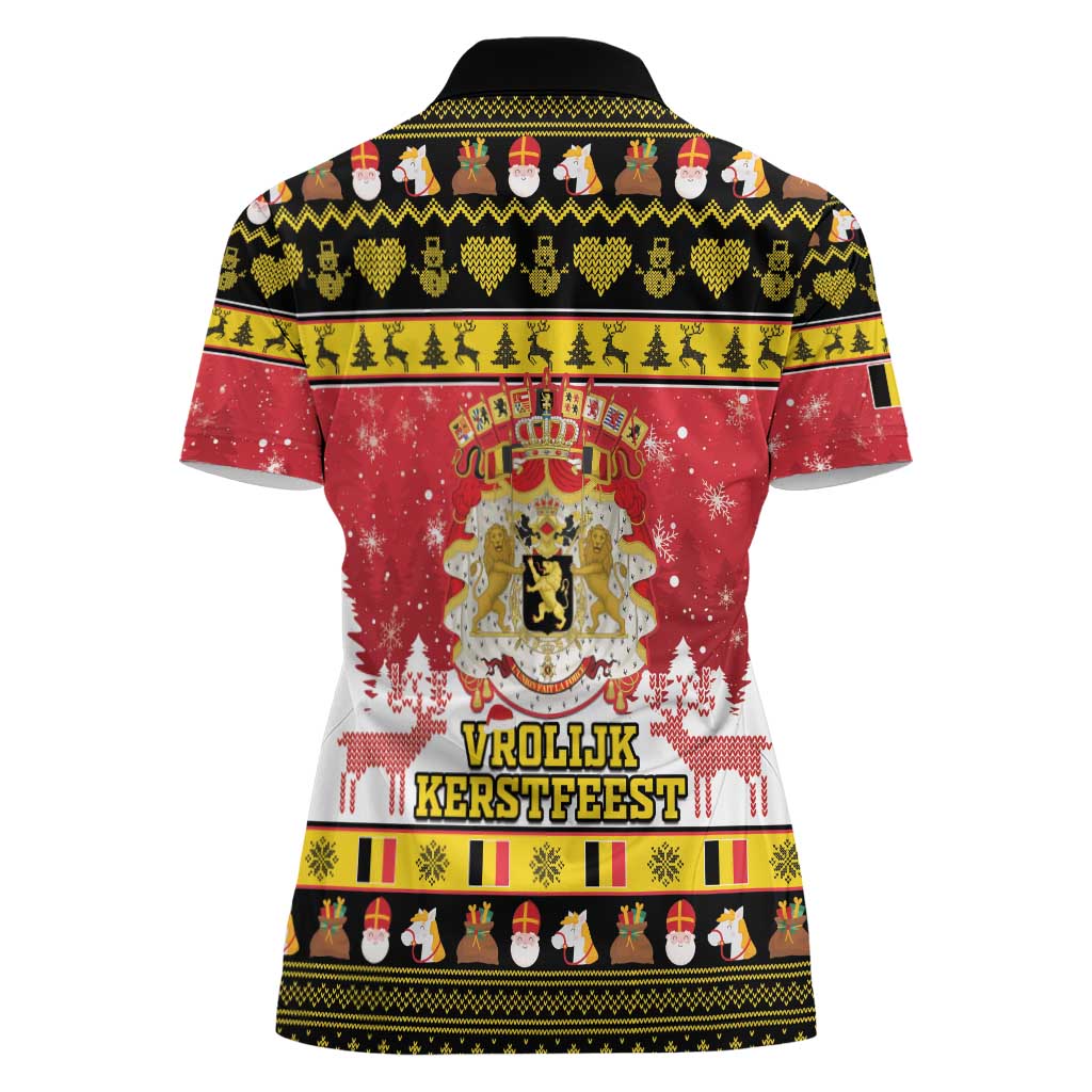 Belgium Christmas Women Polo Shirt Coat Of Arms Vrolijk Kerstfeest - Wonder Print Shop