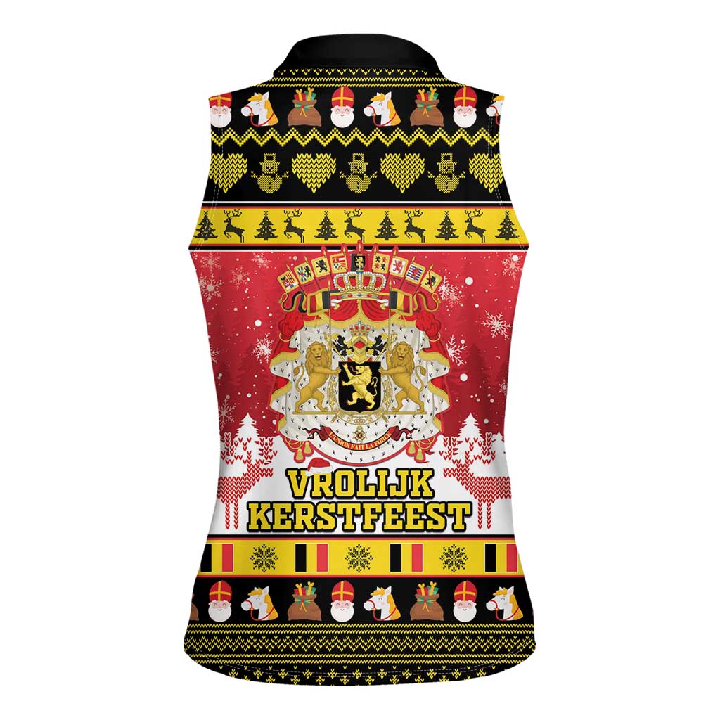 Belgium Christmas Women Sleeveless Polo Shirt Coat Of Arms Vrolijk Kerstfeest - Wonder Print Shop