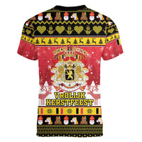 Belgium Christmas Women V-Neck T-Shirt Coat Of Arms Vrolijk Kerstfeest - Wonder Print Shop