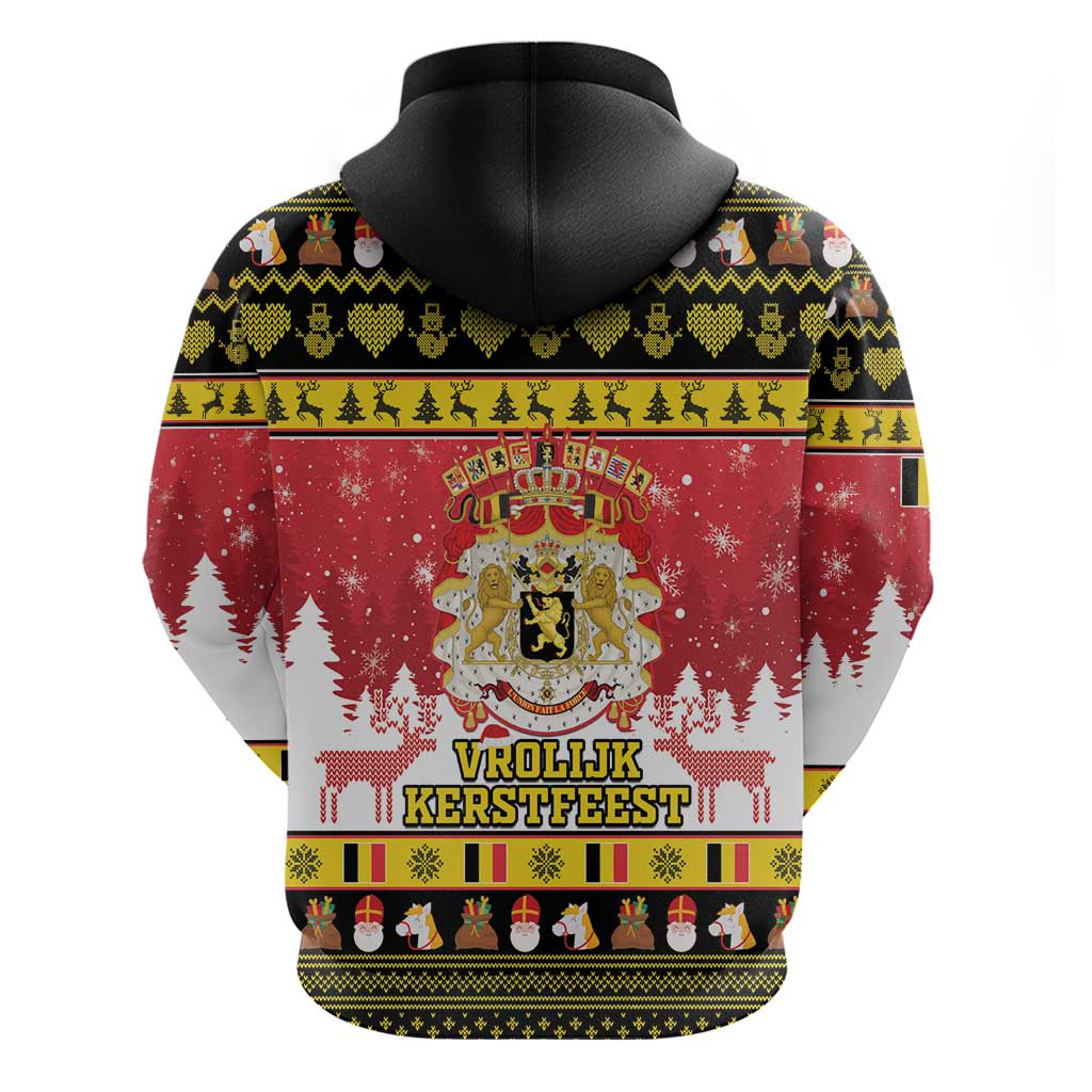 Belgium Christmas Zip Hoodie Coat Of Arms Vrolijk Kerstfeest - Wonder Print Shop