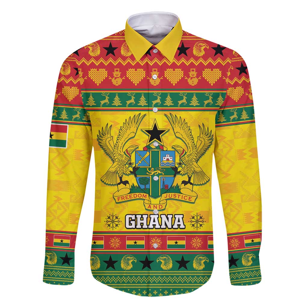 Ghana Christmas Family Matching Long Sleeve Bodycon Dress and Hawaiian Shirt Coat Of Arms Afishapa - Wonder Print Shop