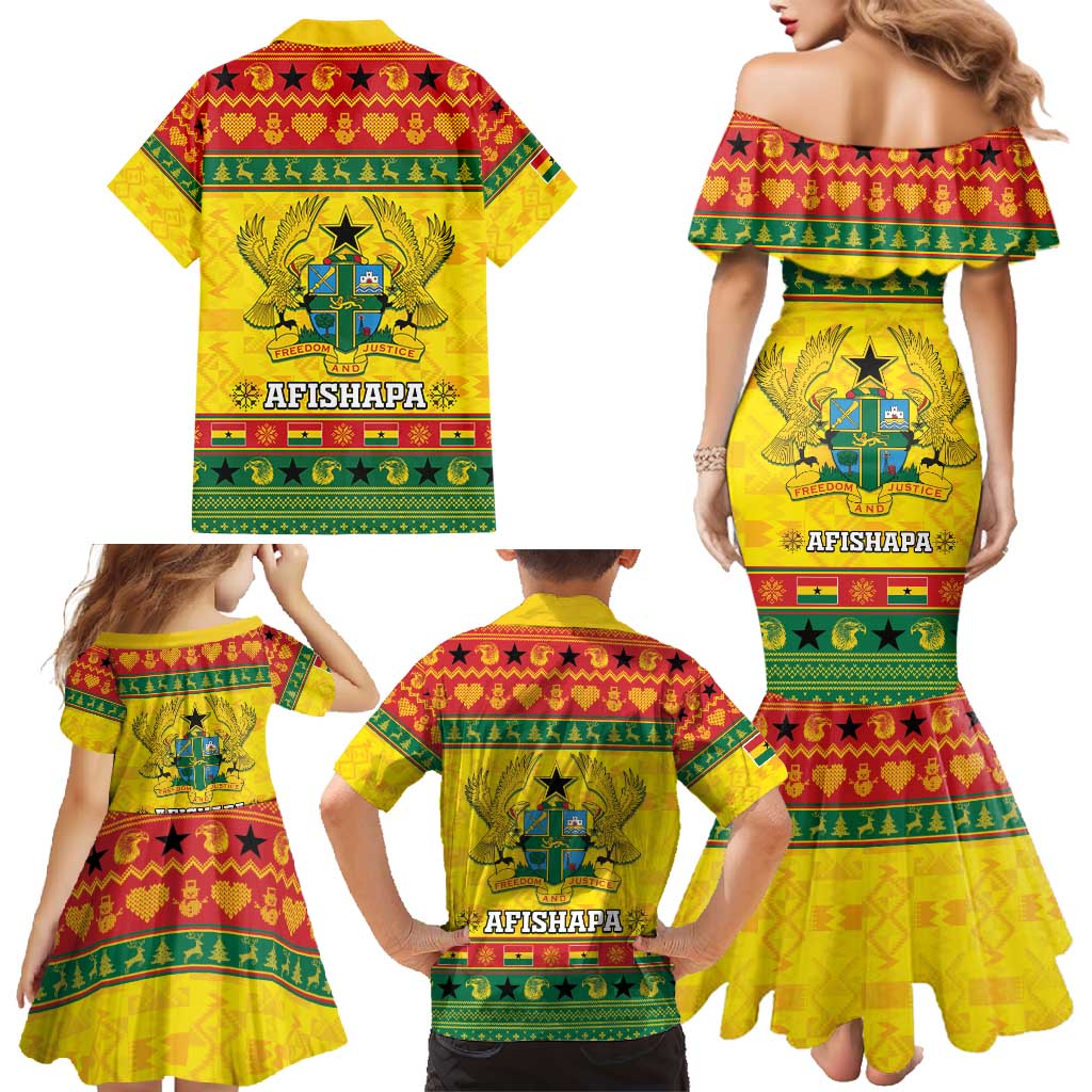 Ghana Christmas Family Matching Mermaid Dress and Hawaiian Shirt Coat Of Arms Afishapa - Wonder Print Shop