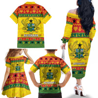 Ghana Christmas Family Matching Off The Shoulder Long Sleeve Dress and Hawaiian Shirt Coat Of Arms Afishapa - Wonder Print Shop