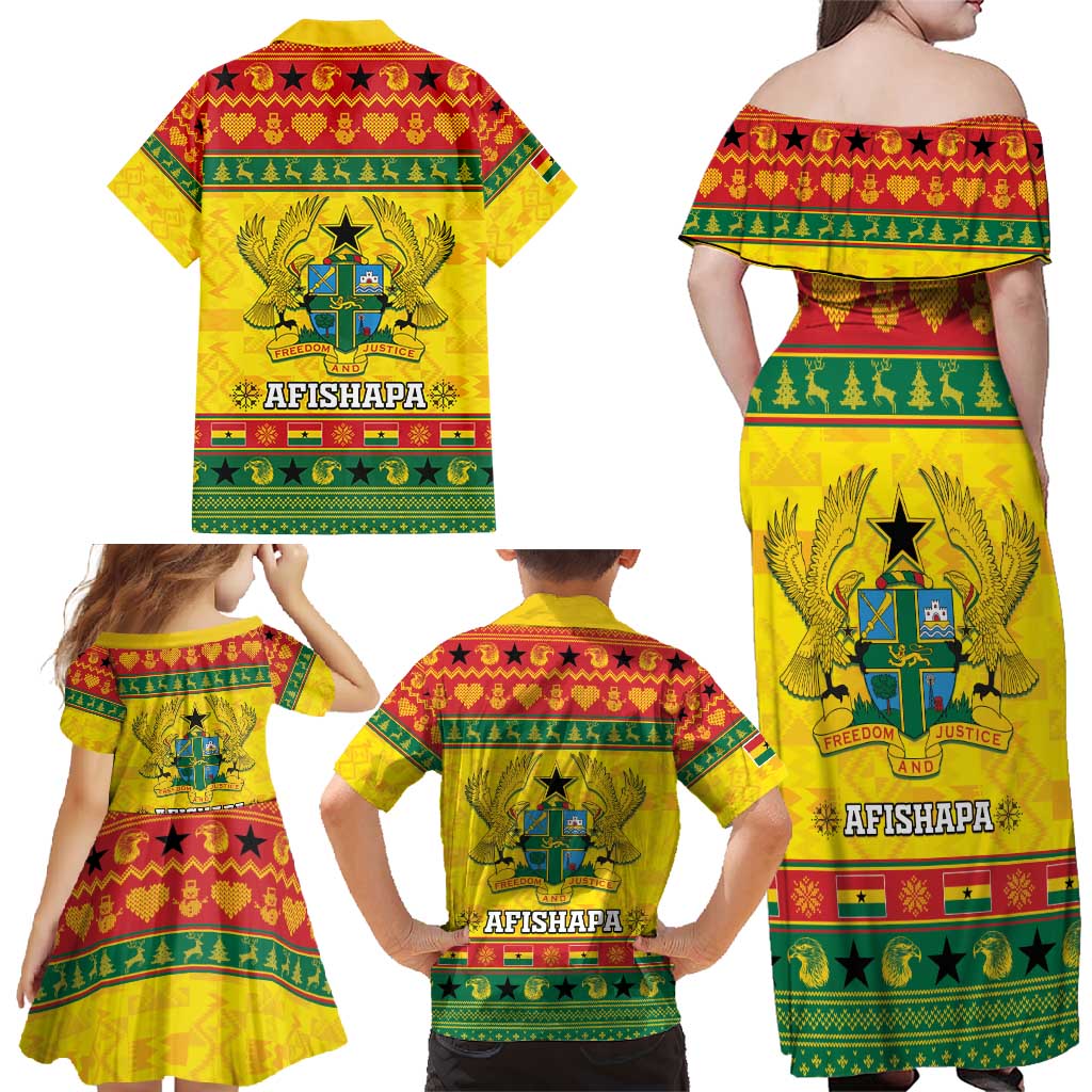 Ghana Christmas Family Matching Off Shoulder Maxi Dress and Hawaiian Shirt Coat Of Arms Afishapa - Wonder Print Shop