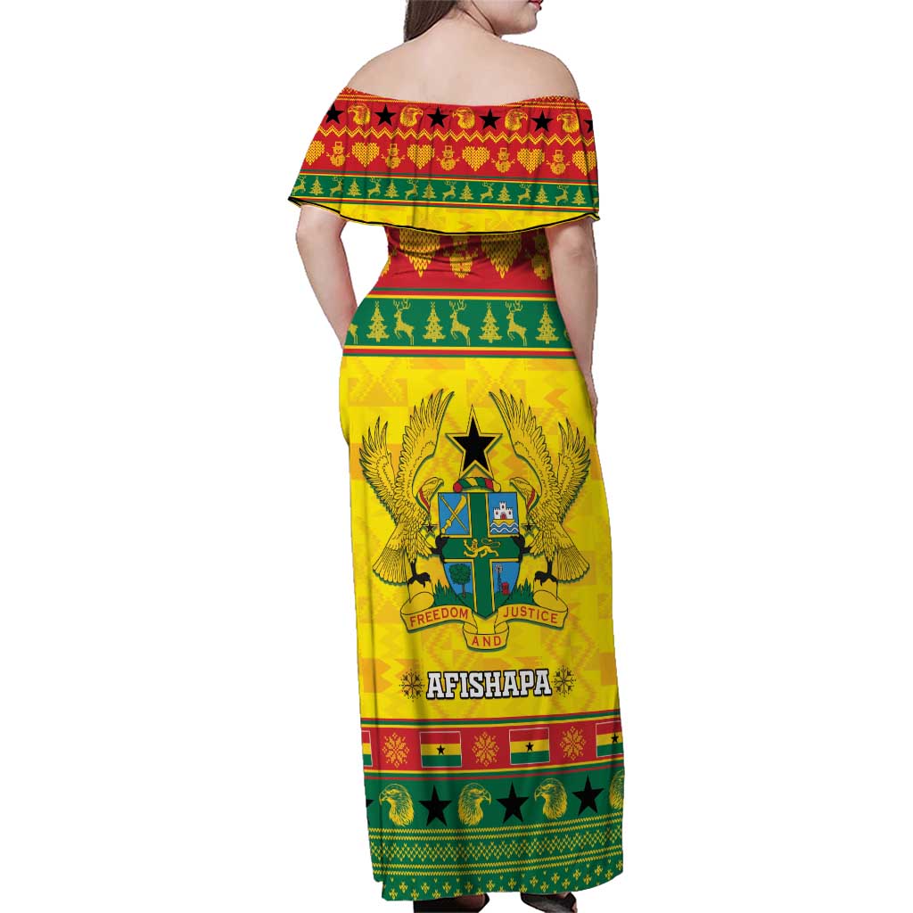 Ghana Christmas Family Matching Off Shoulder Maxi Dress and Hawaiian Shirt Coat Of Arms Afishapa - Wonder Print Shop