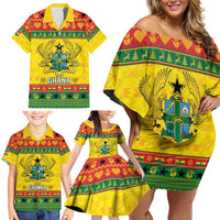 Ghana Christmas Family Matching Off Shoulder Short Dress and Hawaiian Shirt Coat Of Arms Afishapa - Wonder Print Shop