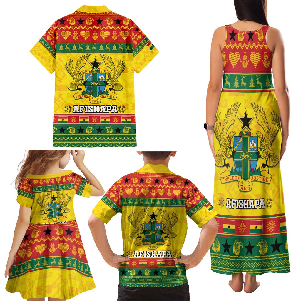Ghana Christmas Family Matching Tank Maxi Dress and Hawaiian Shirt Coat Of Arms Afishapa - Wonder Print Shop