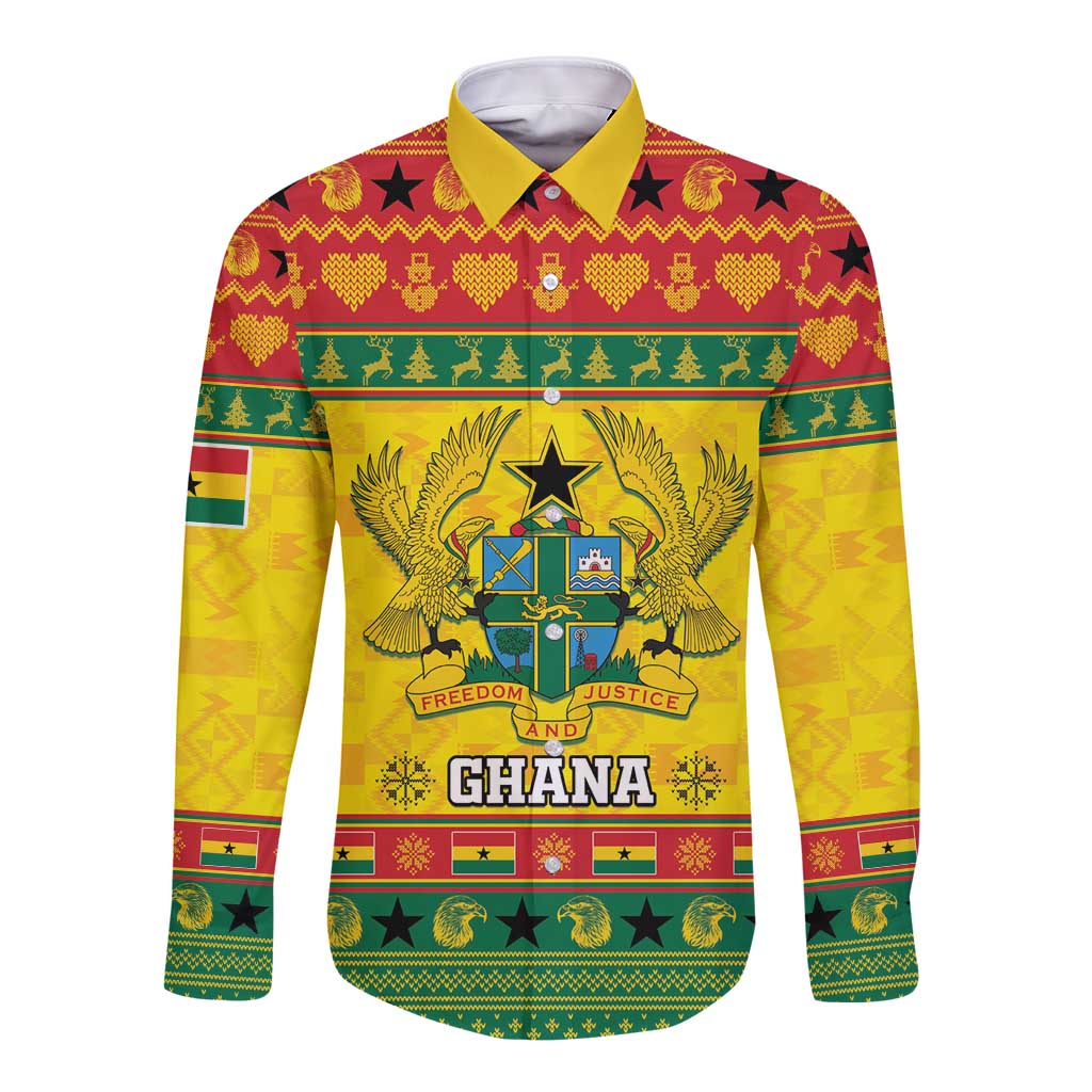 Ghana Christmas Long Sleeve Button Shirt Coat Of Arms Afishapa - Wonder Print Shop