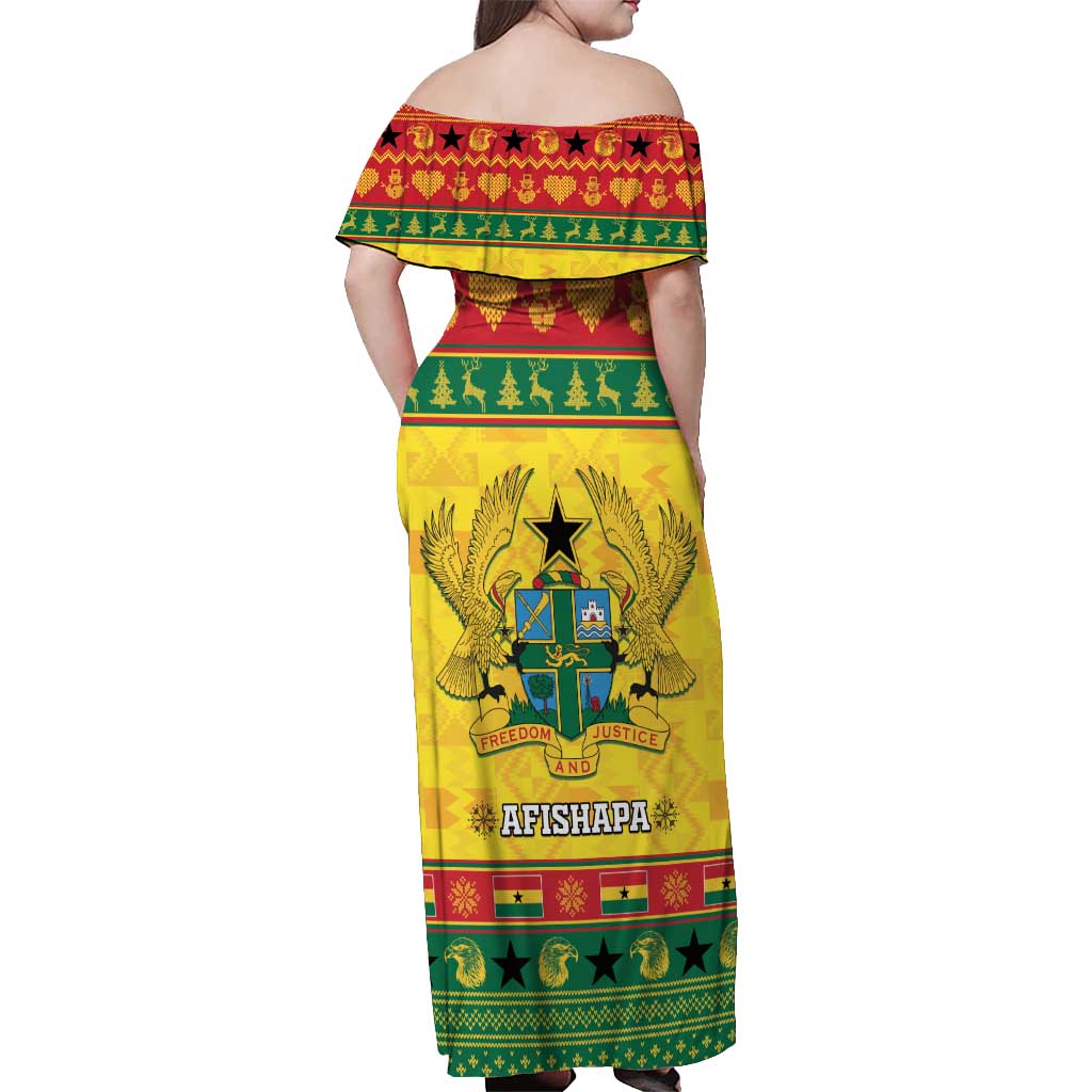 Ghana Christmas Off Shoulder Maxi Dress Coat Of Arms Afishapa - Wonder Print Shop