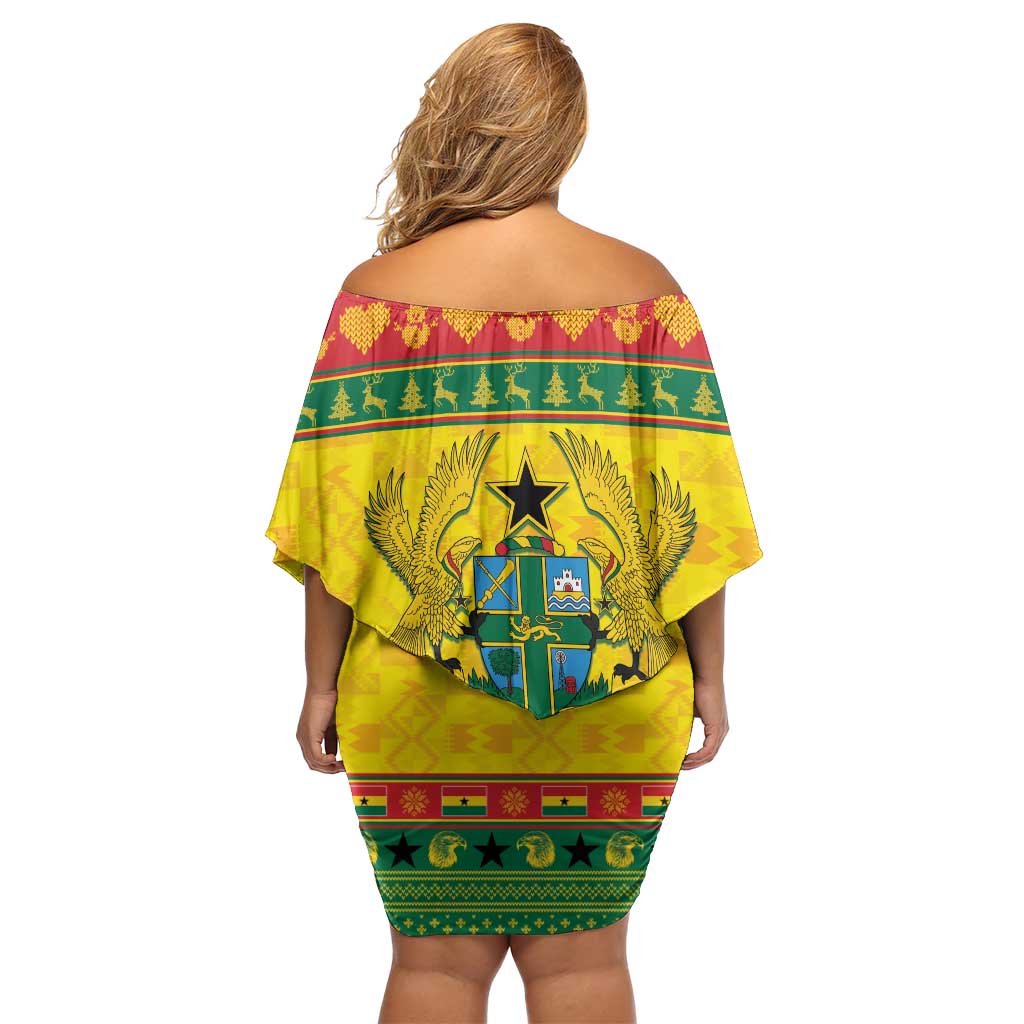 Ghana Christmas Off Shoulder Short Dress Coat Of Arms Afishapa - Wonder Print Shop