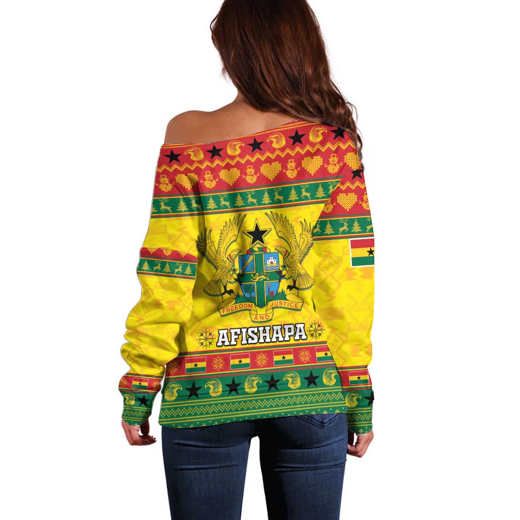 Ghana Christmas Off Shoulder Sweater Coat Of Arms Afishapa - Wonder Print Shop