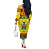 Ghana Christmas Off The Shoulder Long Sleeve Dress Coat Of Arms Afishapa - Wonder Print Shop