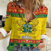 Ghana Christmas Women Casual Shirt Coat Of Arms Afishapa - Wonder Print Shop