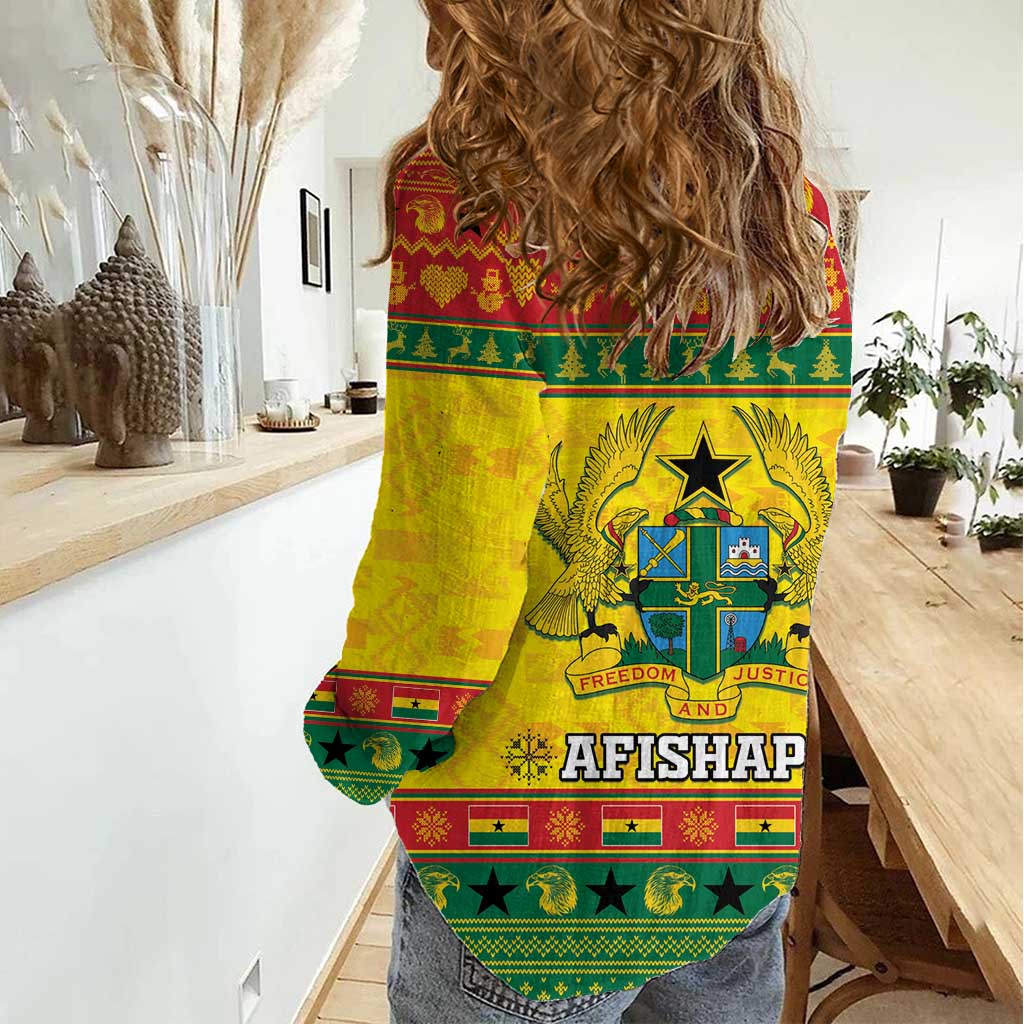 Ghana Christmas Women Casual Shirt Coat Of Arms Afishapa - Wonder Print Shop