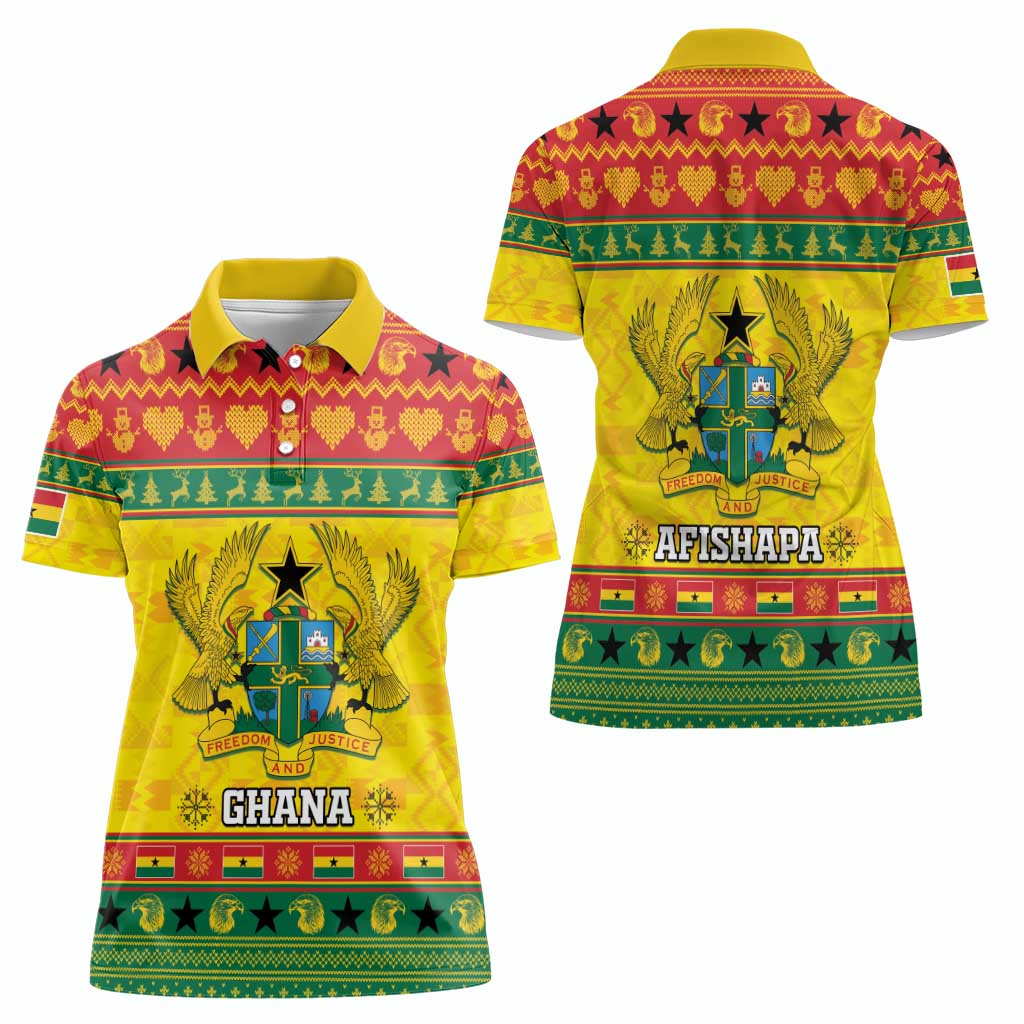 Ghana Christmas Women Polo Shirt Coat Of Arms Afishapa - Wonder Print Shop