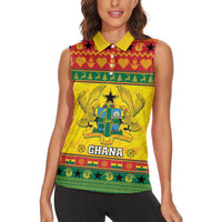 Ghana Christmas Women Sleeveless Polo Shirt Coat Of Arms Afishapa - Wonder Print Shop