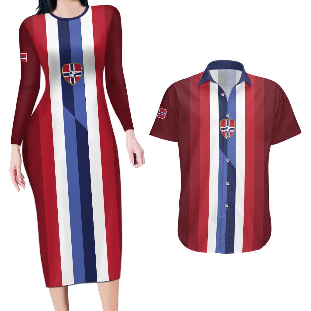 Custom Norway Football 2026 Couples Matching Long Sleeve Bodycon Dress and Hawaiian Shirt Road To Champions - Wonder Print Shop