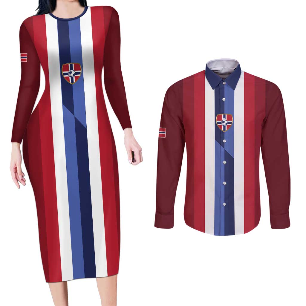 Custom Norway Football 2026 Couples Matching Long Sleeve Bodycon Dress and Long Sleeve Button Shirt Road To Champions - Wonder Print Shop