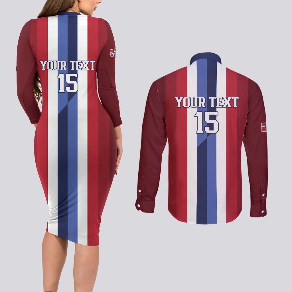 Custom Norway Football 2026 Couples Matching Long Sleeve Bodycon Dress and Long Sleeve Button Shirt Road To Champions - Wonder Print Shop