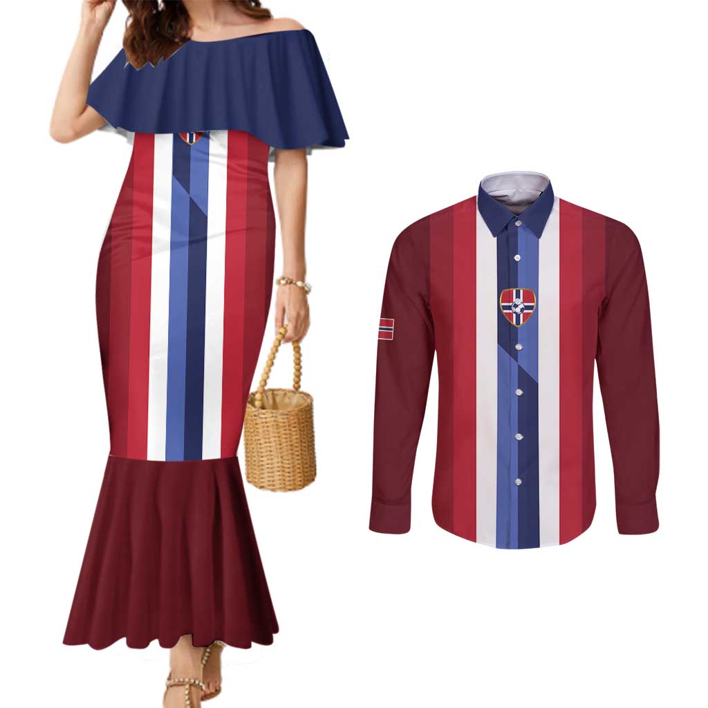 Custom Norway Football 2026 Couples Matching Mermaid Dress and Long Sleeve Button Shirt Road To Champions - Wonder Print Shop