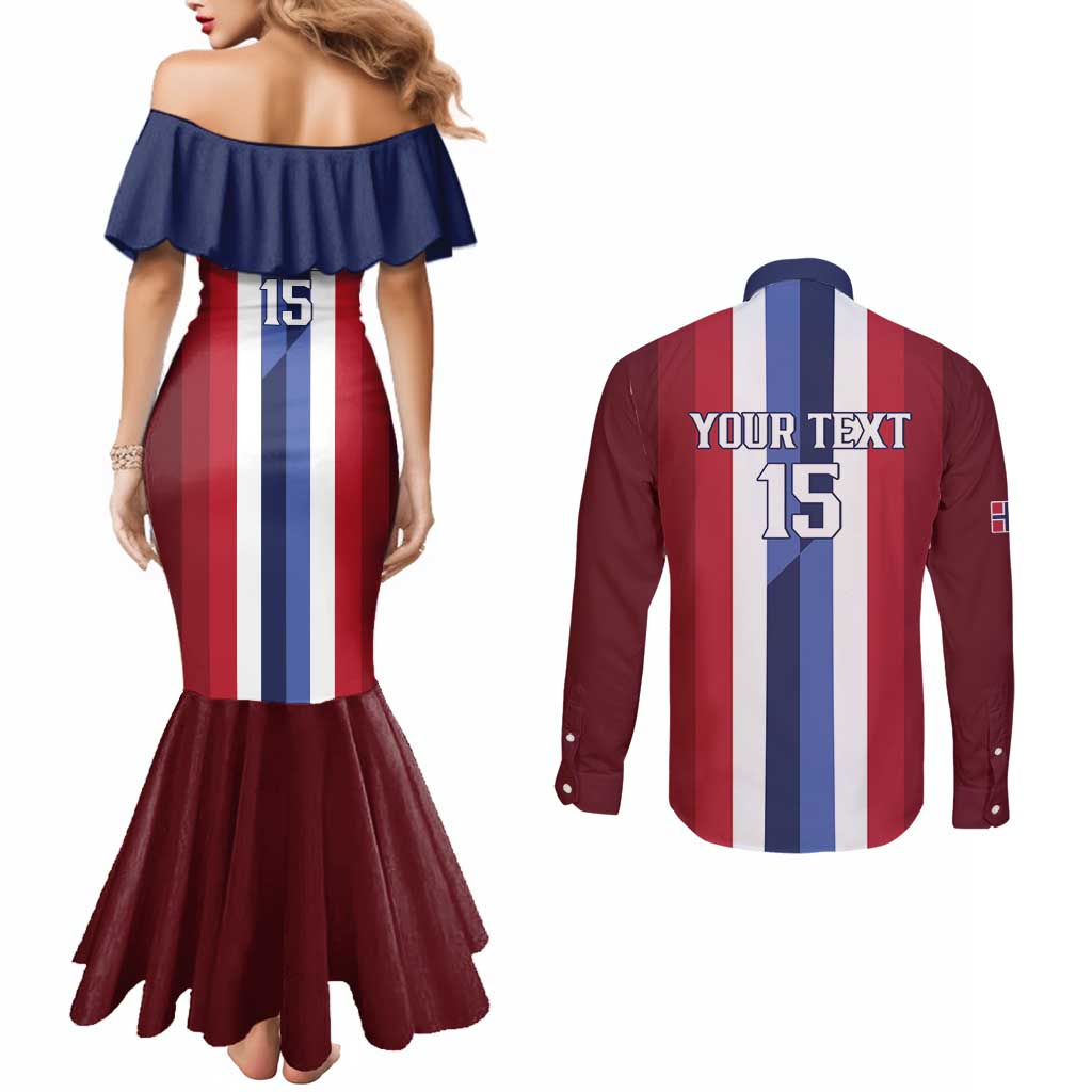 Custom Norway Football 2026 Couples Matching Mermaid Dress and Long Sleeve Button Shirt Road To Champions - Wonder Print Shop