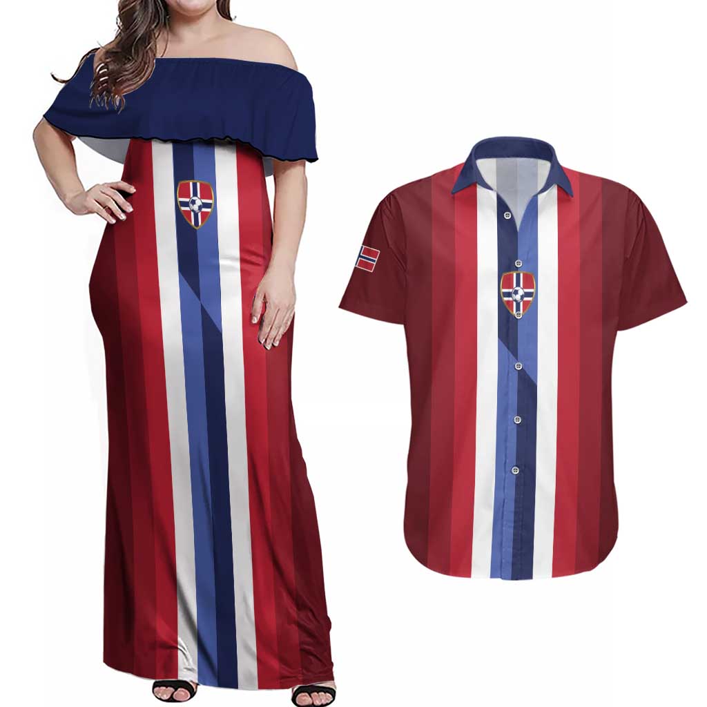 Custom Norway Football 2026 Couples Matching Off Shoulder Maxi Dress and Hawaiian Shirt Road To Champions - Wonder Print Shop