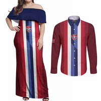 Custom Norway Football 2026 Couples Matching Off Shoulder Maxi Dress and Long Sleeve Button Shirt Road To Champions - Wonder Print Shop