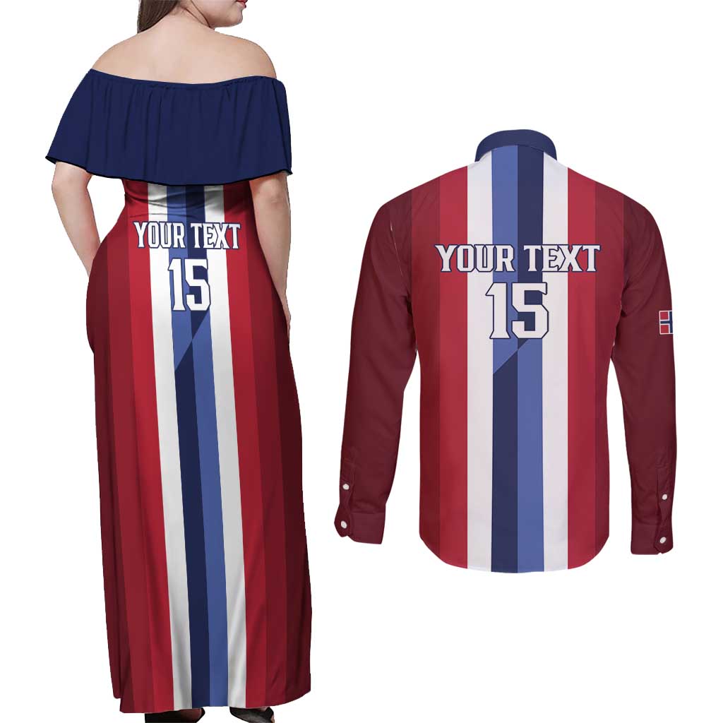 Custom Norway Football 2026 Couples Matching Off Shoulder Maxi Dress and Long Sleeve Button Shirt Road To Champions - Wonder Print Shop
