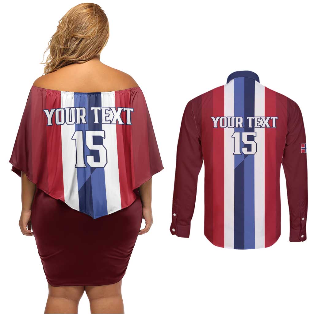 Custom Norway Football 2026 Couples Matching Off Shoulder Short Dress and Long Sleeve Button Shirt Road To Champions - Wonder Print Shop
