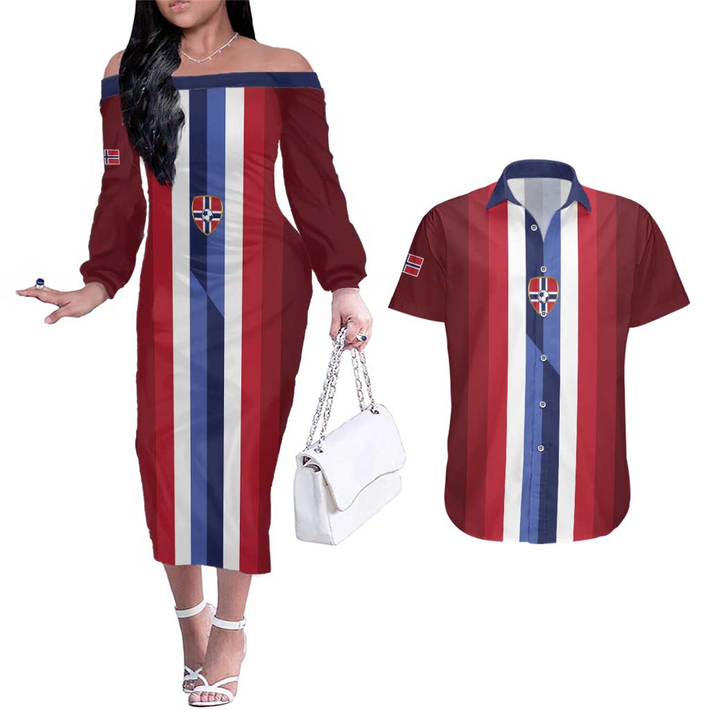 Custom Norway Football 2026 Couples Matching Off The Shoulder Long Sleeve Dress and Hawaiian Shirt Road To Champions - Wonder Print Shop