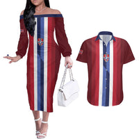 Custom Norway Football 2026 Couples Matching Off The Shoulder Long Sleeve Dress and Hawaiian Shirt Road To Champions - Wonder Print Shop
