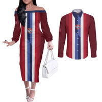 Custom Norway Football 2026 Couples Matching Off The Shoulder Long Sleeve Dress and Long Sleeve Button Shirt Road To Champions - Wonder Print Shop