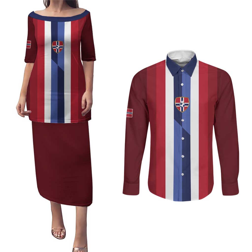 Custom Norway Football 2026 Couples Matching Puletasi and Long Sleeve Button Shirt Road To Champions - Wonder Print Shop