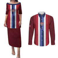 Custom Norway Football 2026 Couples Matching Puletasi and Long Sleeve Button Shirt Road To Champions - Wonder Print Shop