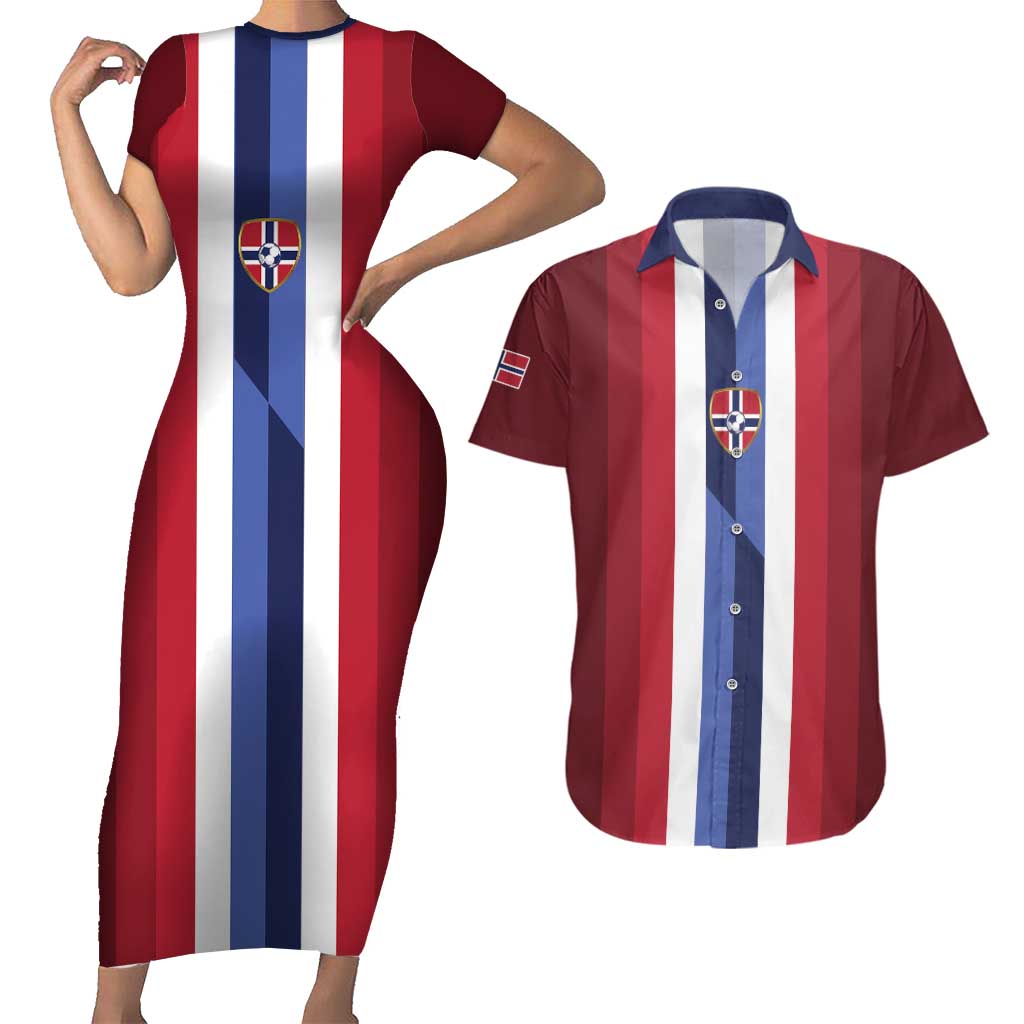 Custom Norway Football 2026 Couples Matching Short Sleeve Bodycon Dress and Hawaiian Shirt Road To Champions - Wonder Print Shop