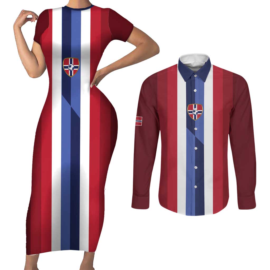 Custom Norway Football 2026 Couples Matching Short Sleeve Bodycon Dress and Long Sleeve Button Shirt Road To Champions - Wonder Print Shop