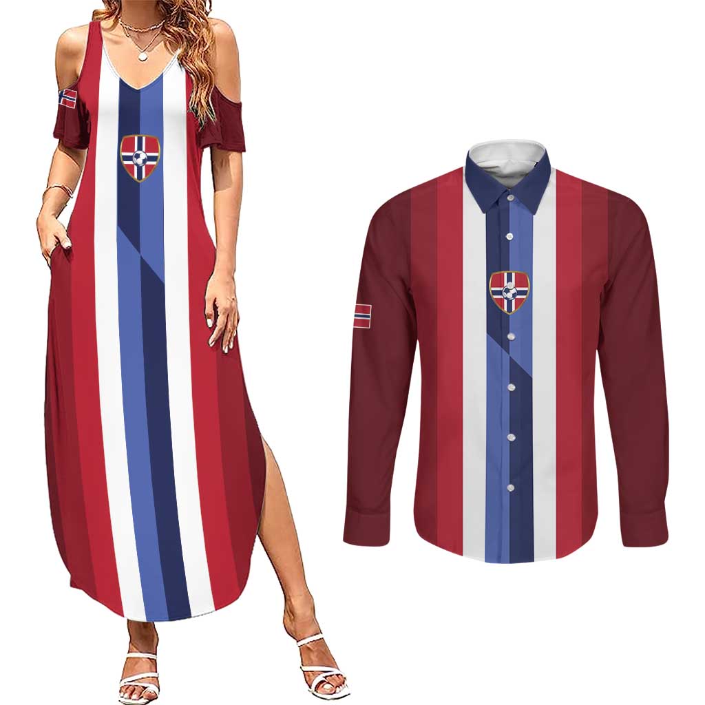 Custom Norway Football 2026 Couples Matching Summer Maxi Dress and Long Sleeve Button Shirt Road To Champions - Wonder Print Shop