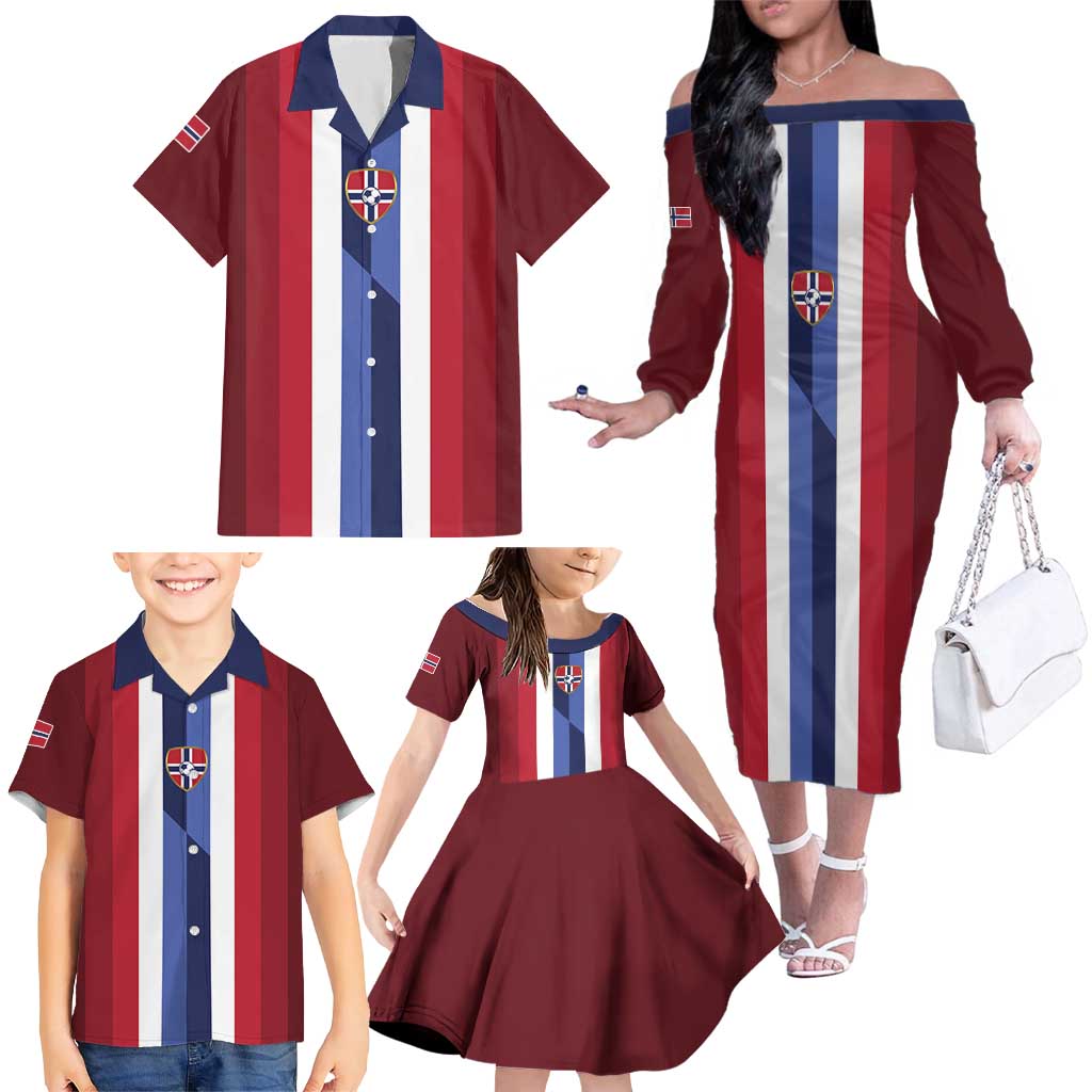 Custom Norway Football 2026 Family Matching Off The Shoulder Long Sleeve Dress and Hawaiian Shirt Road To Champions - Wonder Print Shop