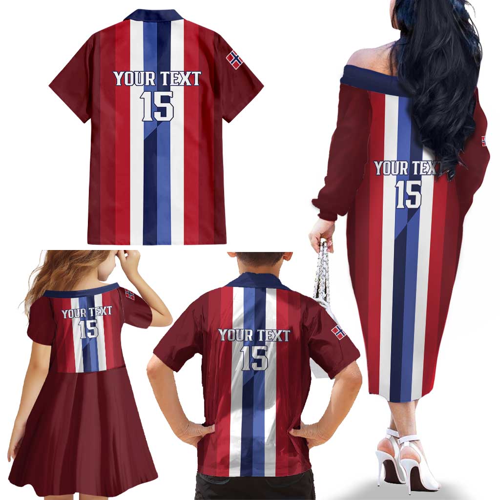 Custom Norway Football 2026 Family Matching Off The Shoulder Long Sleeve Dress and Hawaiian Shirt Road To Champions - Wonder Print Shop