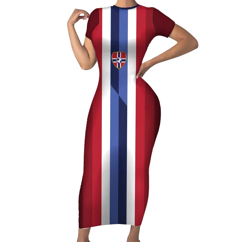 Custom Norway Football 2026 Short Sleeve Bodycon Dress Road To Champions - Wonder Print Shop