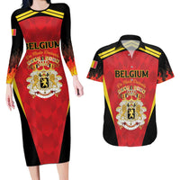 Custom Belgium Football 2026 Couples Matching Long Sleeve Bodycon Dress and Hawaiian Shirt Red Devils Pride - Wonder Print Shop