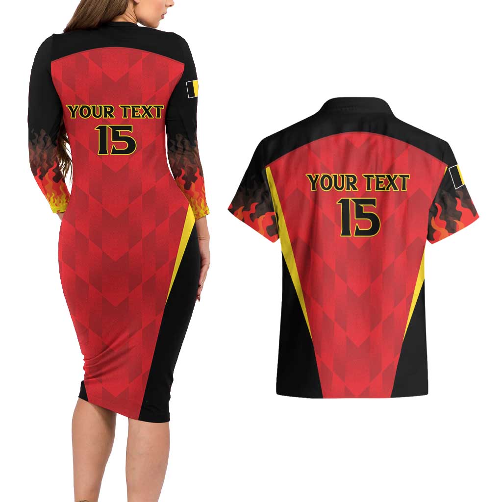 Custom Belgium Football 2026 Couples Matching Long Sleeve Bodycon Dress and Hawaiian Shirt Red Devils Pride - Wonder Print Shop