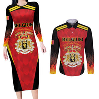 Custom Belgium Football 2026 Couples Matching Long Sleeve Bodycon Dress and Long Sleeve Button Shirt Red Devils Pride - Wonder Print Shop